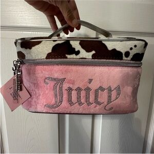 NWT Juicy Couture Pink Velour Y2K Cow Print Beauty Makeup Travel Bag